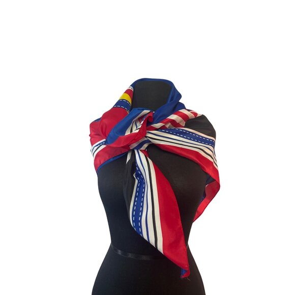 Vintage Avon Polyester 36 inch Scarf Red White Blue Yellow Black - Picture 1 of 5